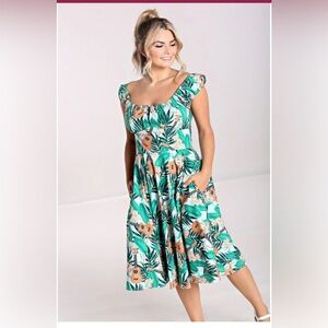 Hell Bunny Ukulele 50s Swing Dress XL Tropical Hawaiian Pinup Rockabilly